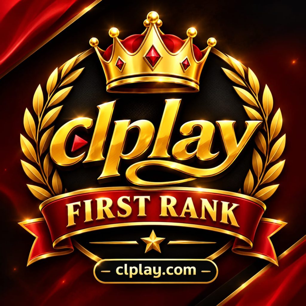 Cliplay Premium Gold Crown First Rank Logo on Red Background